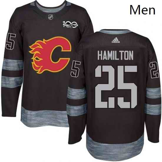 Mens Adidas Calgary Flames 25 Freddie Hamilton Authentic Black 1917 2017 100th Anniversary NHL Jersey